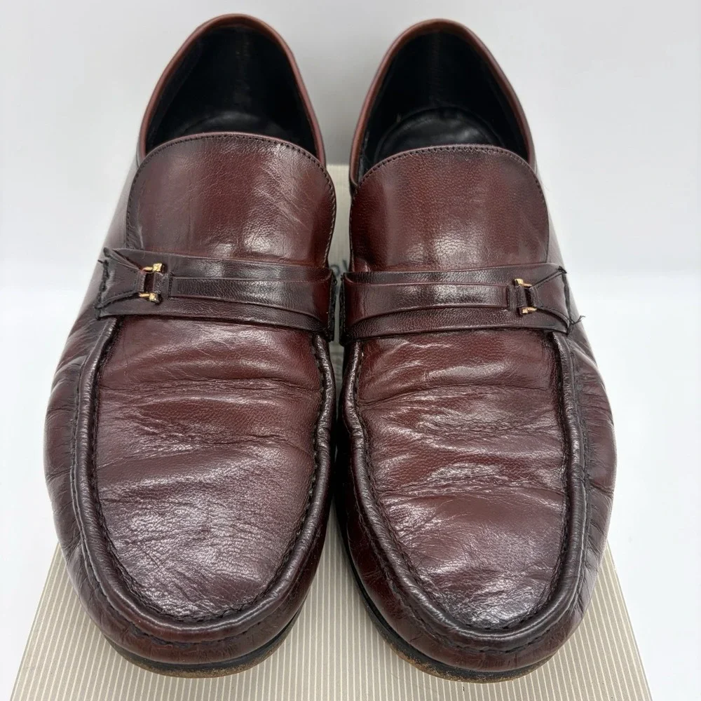 Vtg Florsheim Mens 10 3E EEE Loafers Dress Shoes Burgundy Leather Slip On Buckle